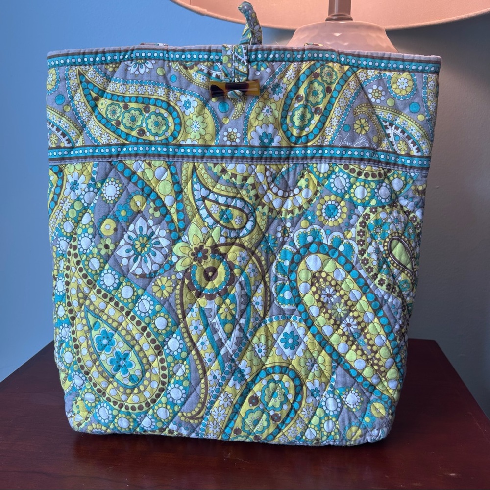 Vintage Vera Bradley Lemon Parfait Quilted Tote Bag in Teal and Yellow Paisley